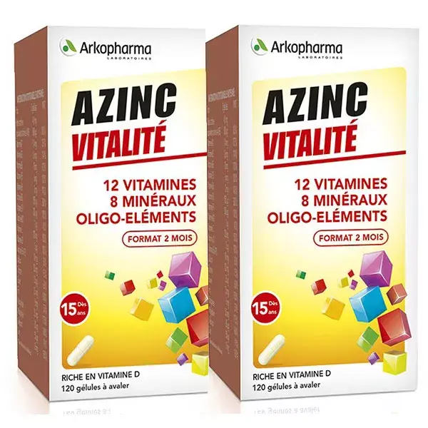 Arkopharma Azinc Adulte Vitalité Vitamines C & E Zinc lot de 2 x 120 gélules