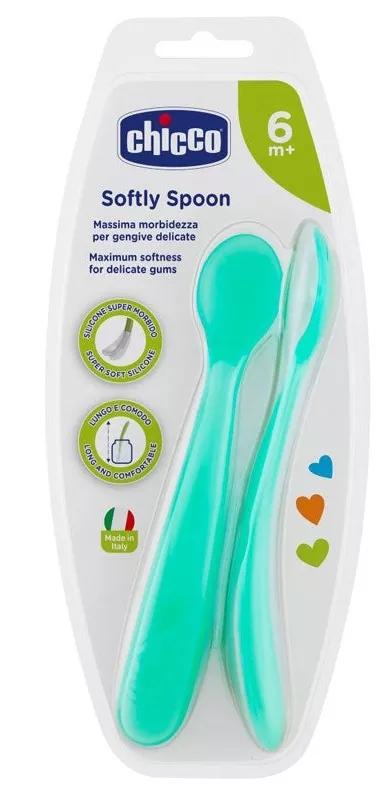 Chicco Siliconen Lepel 6m + Blauw 2 Stuks