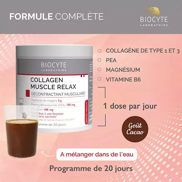 Biocyte Collagen Muscle Relax Hydrolysat de collagène Goût Cacao 220g