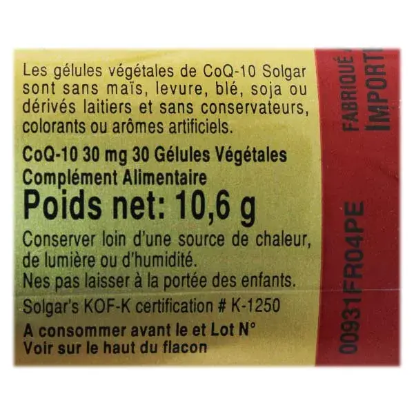 Solgar CoQ-10 30mg 30 gélules végétales