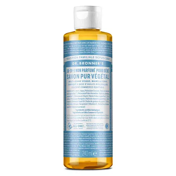 Dr Bronner's Savon Pur Végétal Non Parfumé "18 en 1" 240ml