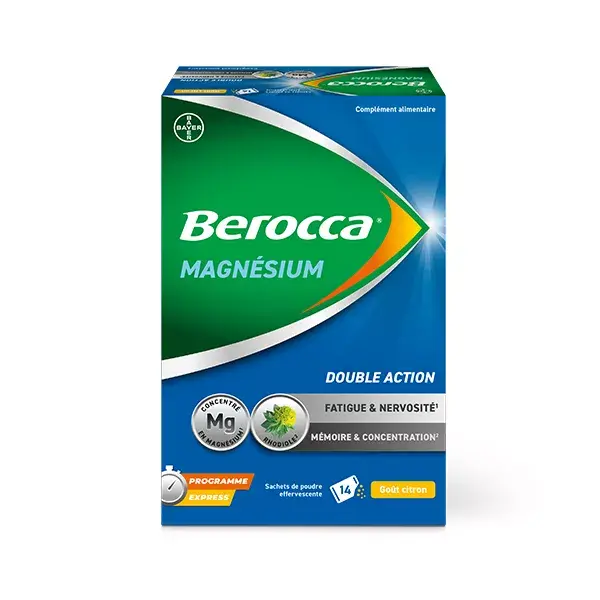 Berocca® Magnésium Fatigue/nervosité Mémoire/Concentration Program express 14j 14 sachets