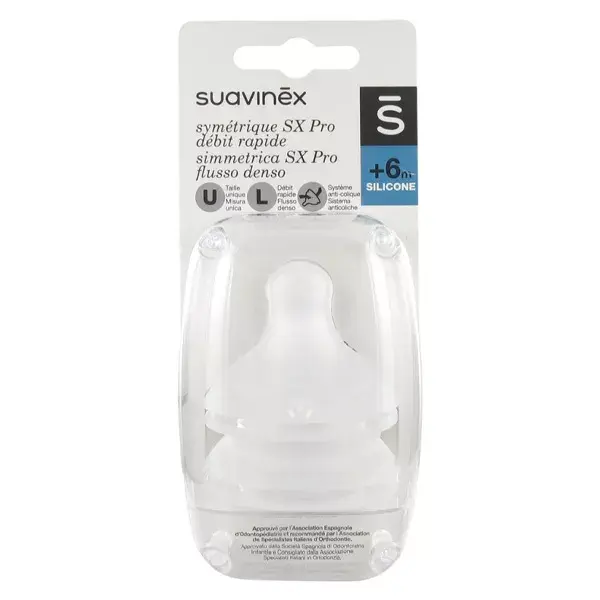 Suavinex Tétine Symétrique Silicone SX Pro Débit L +6m Lot de 2