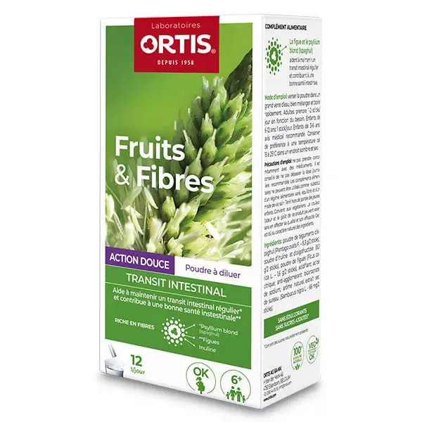 Ortis Fruits & Fibres Transit Intestinal Régulier Adapté aux Femmes Enceintes 12 sticks