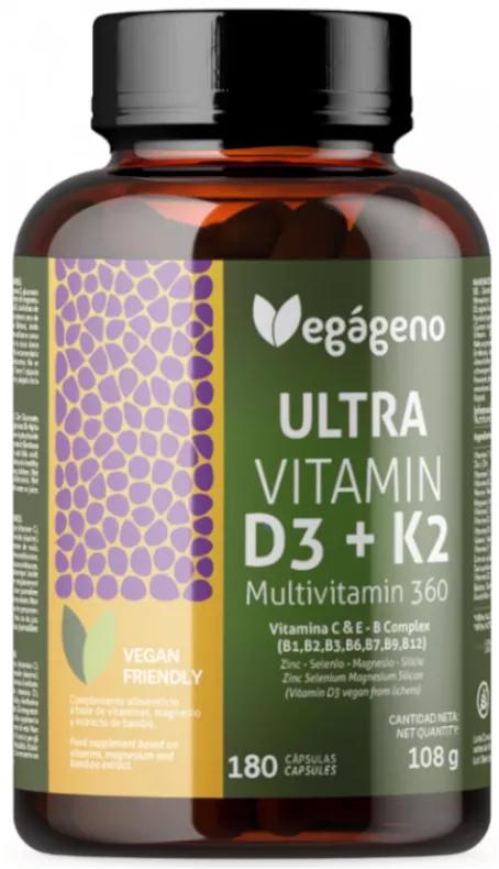 Vegan Ultravitamine D3-K2 Multivitamine 360 180 Gélules