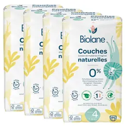 Biolane - Couches Naturelles Taille 4 - Ultra-Absorbant, Pas de Fuite - Lot de 4 x 44 unités