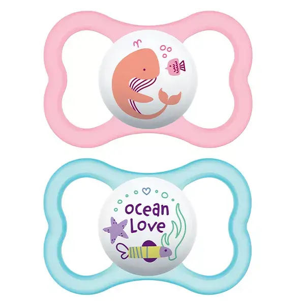 MAM Supreme Physiological Silicone Pacifier +18m Owl Ladybird Set of 2 + Sterilisation Box 