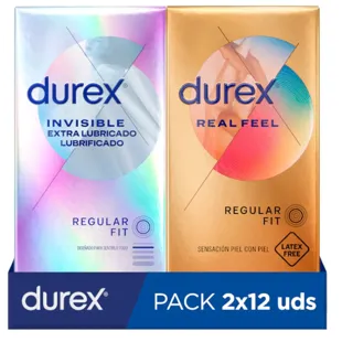 Durex Preservativos Invisible Extrafino Extralubricado 12 uds + Preservativos Real Feel 12 uds