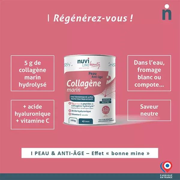 Nuviline Collagène Marin Peau & Anti-Âge Acide Hyaluronique Vitamine C Neutre 280g