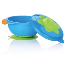 Nuby Assiette Profonde Ventouse Couvercle Bleu +9 mois