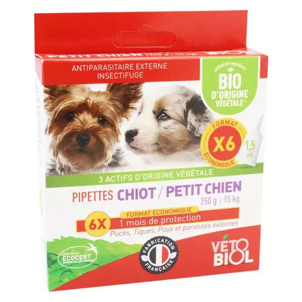 Vetobiol Antiparasitaire Pipette Chiot/Petit Chien Bio 6x1,5ml