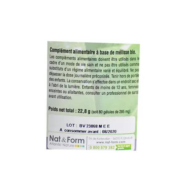 Nat & Form Bio Melisa 80 comprimidos vegetales