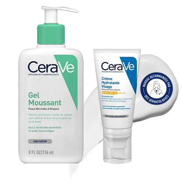 CeraVe Routine Visage Peaux Grasses Gel Moussant 236ml & Crème Hydratante Visage SPF30 52ml