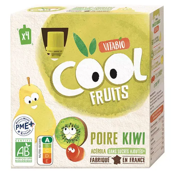 Vitabio Cool Fruits Gourde Poire Kiwi Acérola Bio 4 x 90g