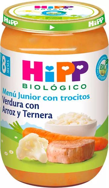 Hipp Potito Biológico. Verduras con pasta y jamón. Menú Bebé +6 meses.