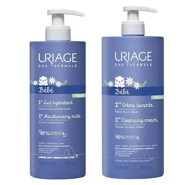 Uriage Bébé 1ère Crème Lavante Visage Corps 1L + Uriage Bébé 1er Lait Hydratant Visage Corps 500ml