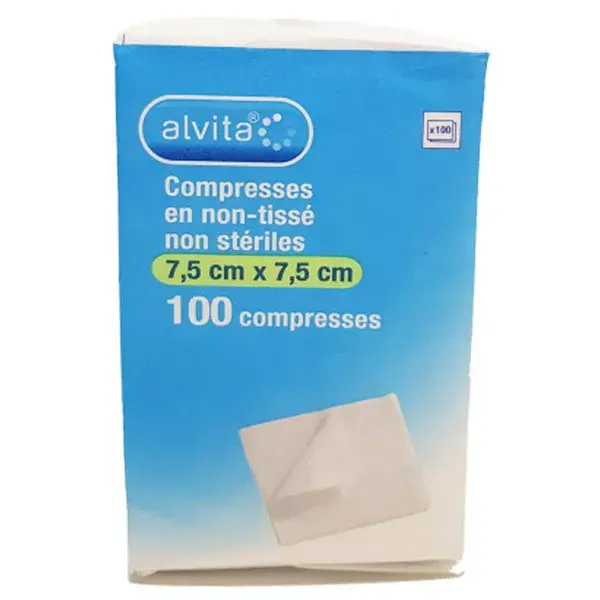 Alvita Compresse Non-Tissée Non Stérile 7,5 x 7,5cm 100 unités