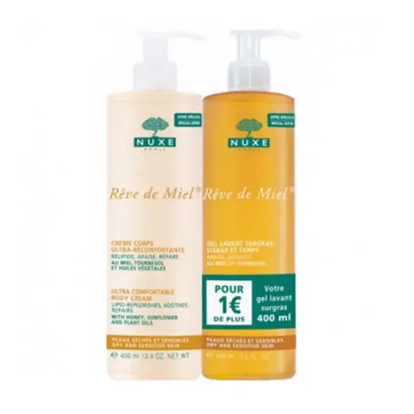 Nuxe Rêve de Miel cream body lotion 400ml + Gel dream washing face and body lotion 400ml