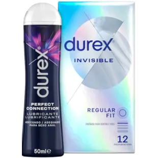 Durex Extra Lubrifié Invisible Préservatifs Pack 12 unités + Lubrifiant Perfect Connection 50 ml