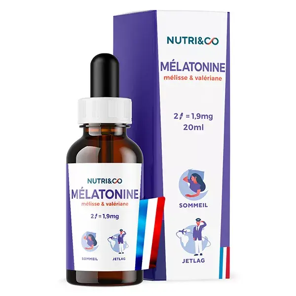 Nutri&Co Mélatonine 1,9mg avec Mélisse et Valériane Format Liquide 20mL