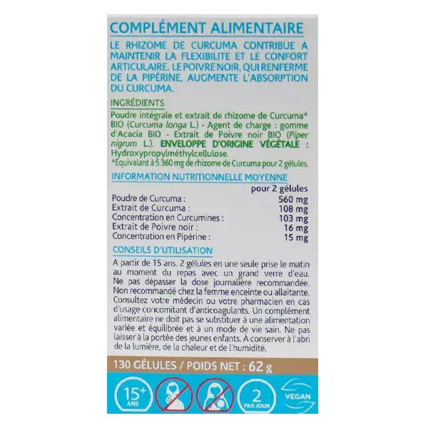 Arkopharma  Arkogélules Organic Turmeric + Piperine 130 Capsules