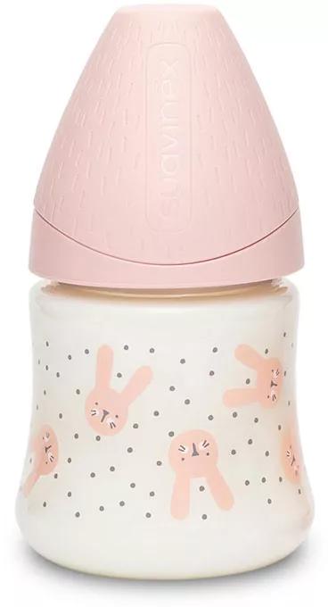 SUAVINEX Premium Siliconen Fles met Ronde Speen Roze Kleur + 0m 150ml