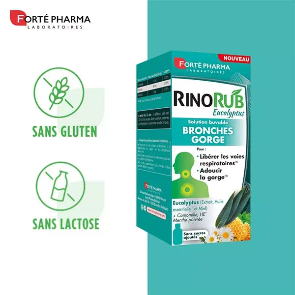 Forté Pharma RinoRub Throat Syrup Cough Bronchi Eucalyptus Honey Bottle 120ml
