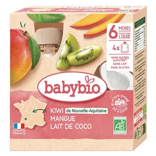 Babybio Mes Fruits Purea Kiwi Mango Latte di Cocco dai 6 mesi 4 x 90g