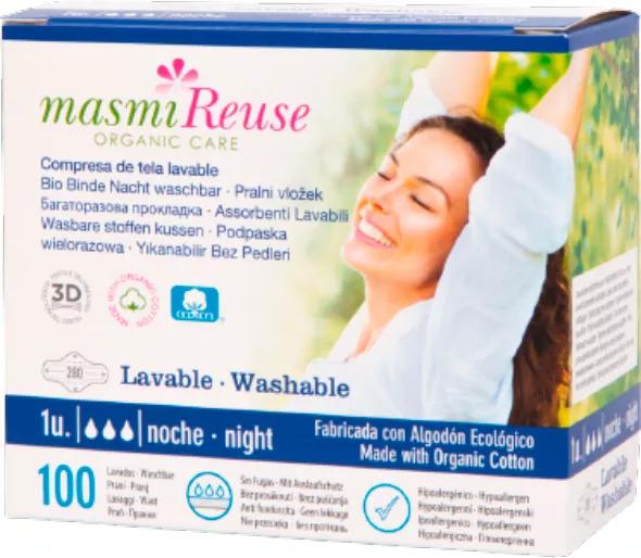 Masmi Asas noturnas de tecido lavável com compressa orgânica 