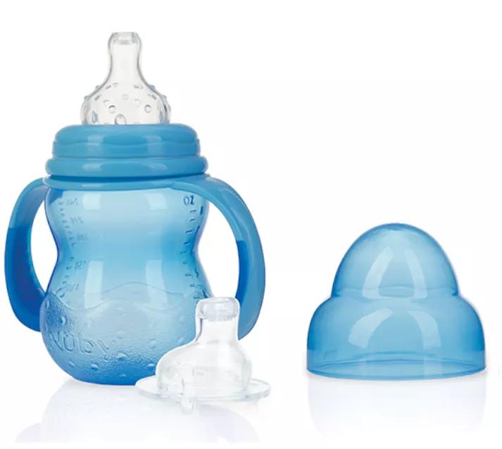 Nûby Trainingsfles met speen en mondstuk +0m 240 ml blauw