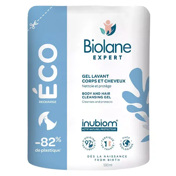 Biolane Expert - Gel Corps et Cheveux - Peaux Sensibles - Eco Recharge - 500ml