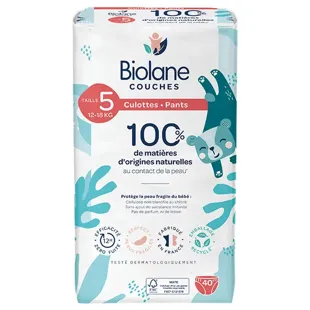 Biolane - Pannolini Naturali Taglia 5 - 12H - Nessuna Perdita - 40 unità