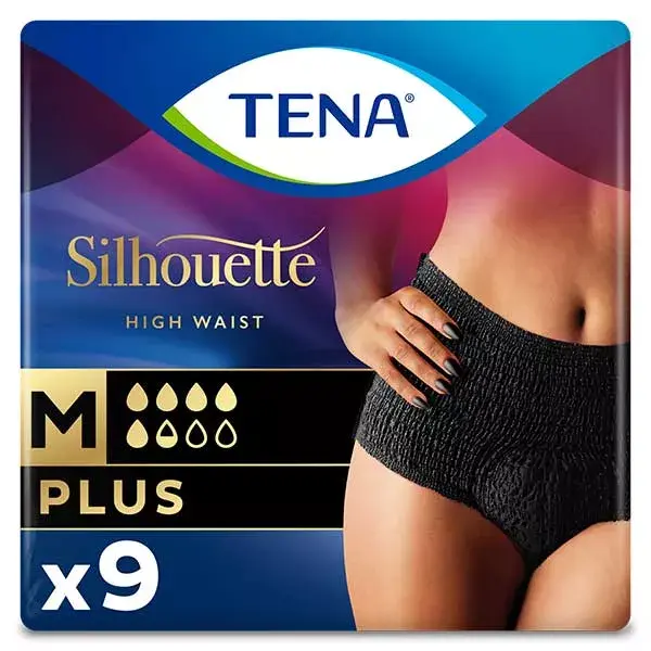 TENA Silhouette Sous-Vêtement Taille Haute Noir Plus Taille M 9 unités