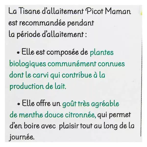 Picot Maman Tisane d'Allaitement Menthe Douce Saveur Citron Bio 20 sachets