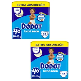Dodot Fraldas Bebé Extra Secas T4+ (10-15 Kg) 2x62 unidades