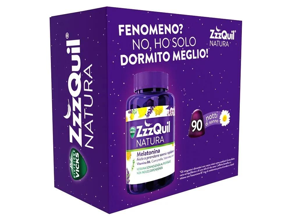 ZzzQuil Natura Melatonina, Integratore Per Dormire, con Melatonina pura ed Estratti Di Valeriana, Camomilla e Lavanda, Bipacco 90 Pastiglie Gommose