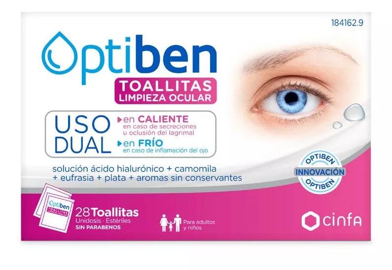 Cinfa toalhitas de limpeza de olhos de dupla utilização Optiben 28 unidades