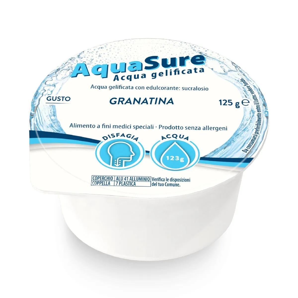 AquaSure Acqua Gel Gelificata per Disfagia Gelatina al Gusto Granatina, 24x125 g