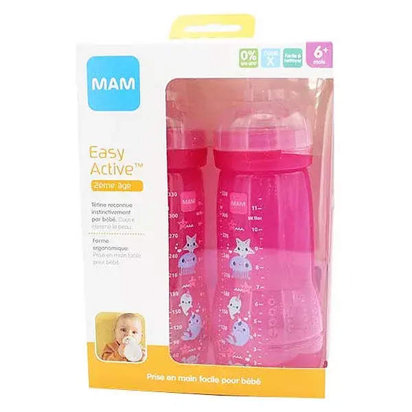 MAM Second Stage Baby Bottle for Girls Duo Pack Teat Flow X 330ml