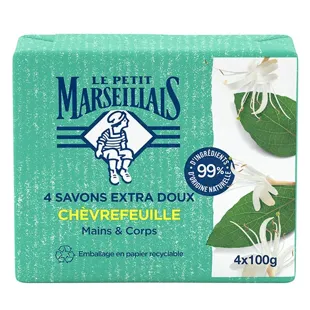 Le Petit Marseillais Sapone al Caprifoglio Confezione da 4 x 100 g