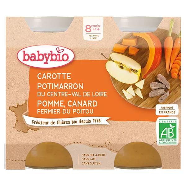 Babybio Menu du Jour Tarro con Zanahoria, Calabaza, Manzana y Pato a partir de 8 meses 2 x 200g
