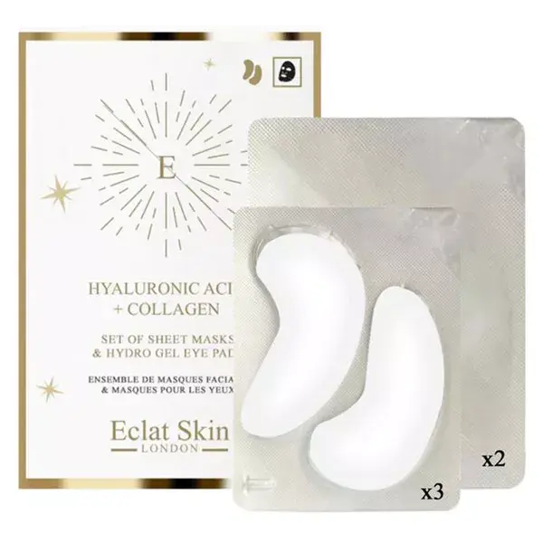 Eclat Skin London Coffret Acide Hyaluronique & Collagène 2 Masques Visage & 3 Patchs Yeux