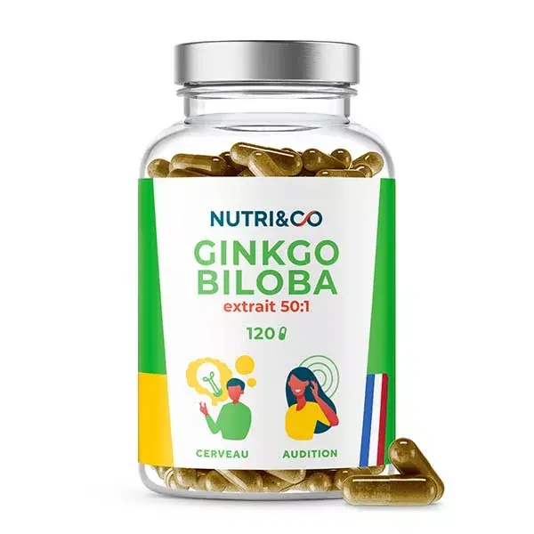 Nutri&Co Ginkgo Biloba Stimulant Cognitif Mémoire & Vision 120 gélules Vegan