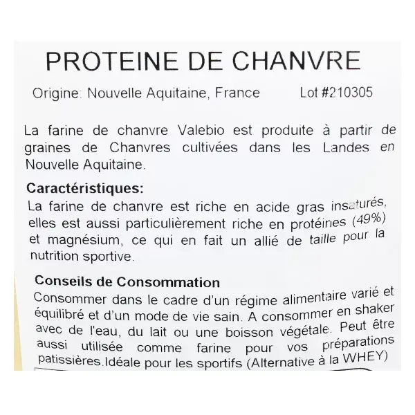 Valebio Protéine de Chanvre Bio 200g
