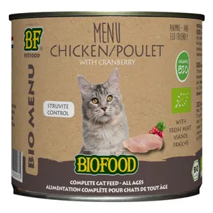 Biofood Organic Menù per gatti a base di carne di pollo biologica al 79%. Lattina da 200 g.