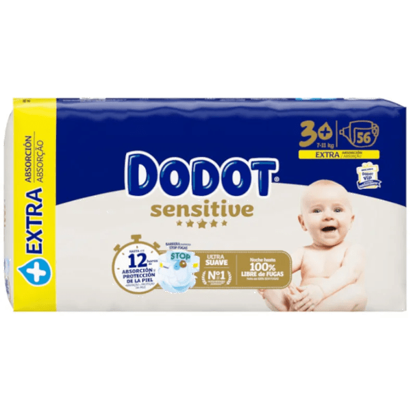 Dodot Sensitive Extra Diapers Size 3+ 7-11Kg 60Uds