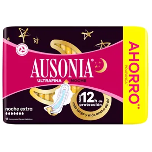 Ausonia Compressa Extra Fina Menstrual Noturna com Asas 18 unidades