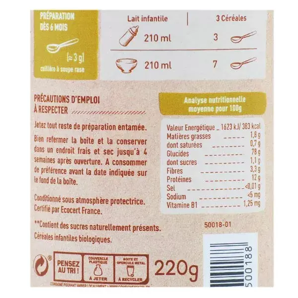 Babybio Tres Cereales Nature +8meses 250g