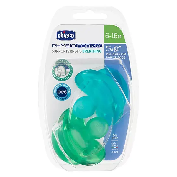 Chicco Pacifier Physio Soft All Silicone +6m Blue and Green