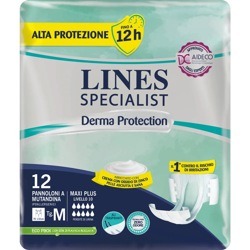 Lines Specialist Derma Protection Pannoloni A Mutandina Taglia M Maxi Plus 12 Pezzi